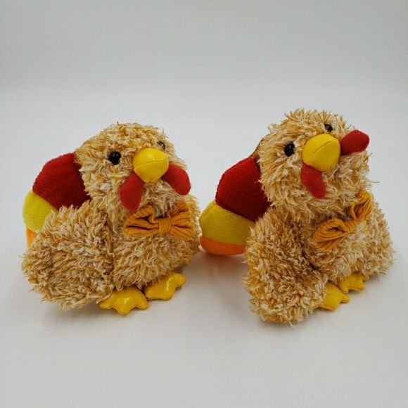 Vtg Anico Plush Stuffed Animal Turkey PAIR Colorful Soft Small 5” Thanksgiving - Picture 16 of 16
